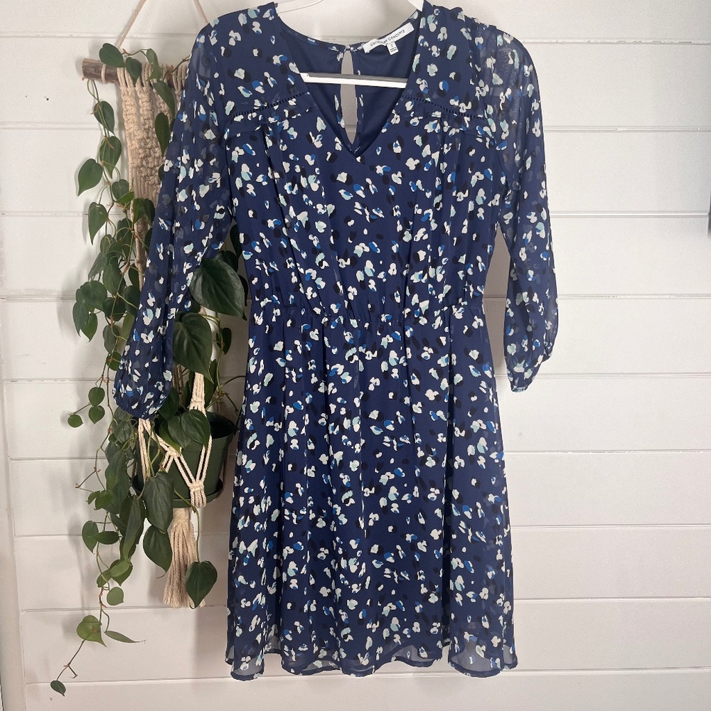 Collective Concepts Sheer Navy Blue Dress | Size Small